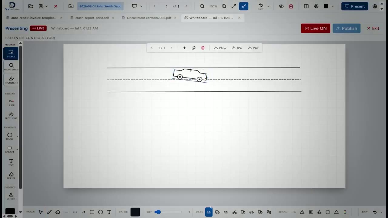 Still from an earlier Docustrator demonstration showing the document workspace